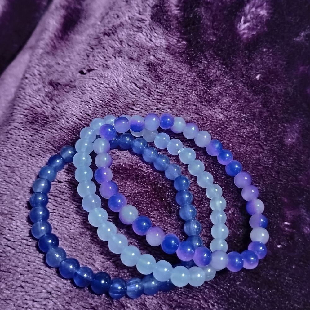 Handmade three piece cute colorful light purple and dark purple bracelet set